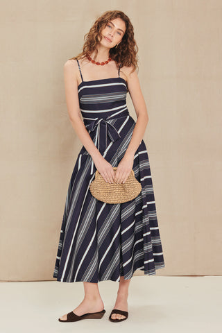 SWEET ESCAPE STRIPE WOVEN MIDI DRESS