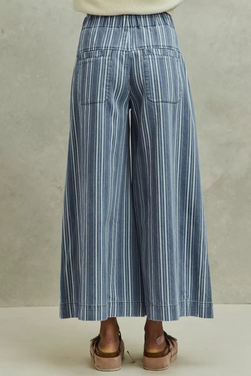 SO ME Mid Rise Stripe Denim Washed Pleat Wide Leg Pants - Glamourous Grace