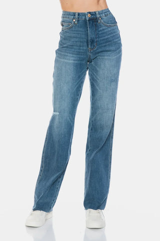 Judy Blue Tummy Control Cut Raw Hem Straight Jeans 88848