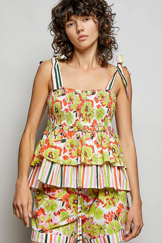 POL Floral Smocked Ruffled Cami with Tie Shoulder Straps - Glamourous Grace