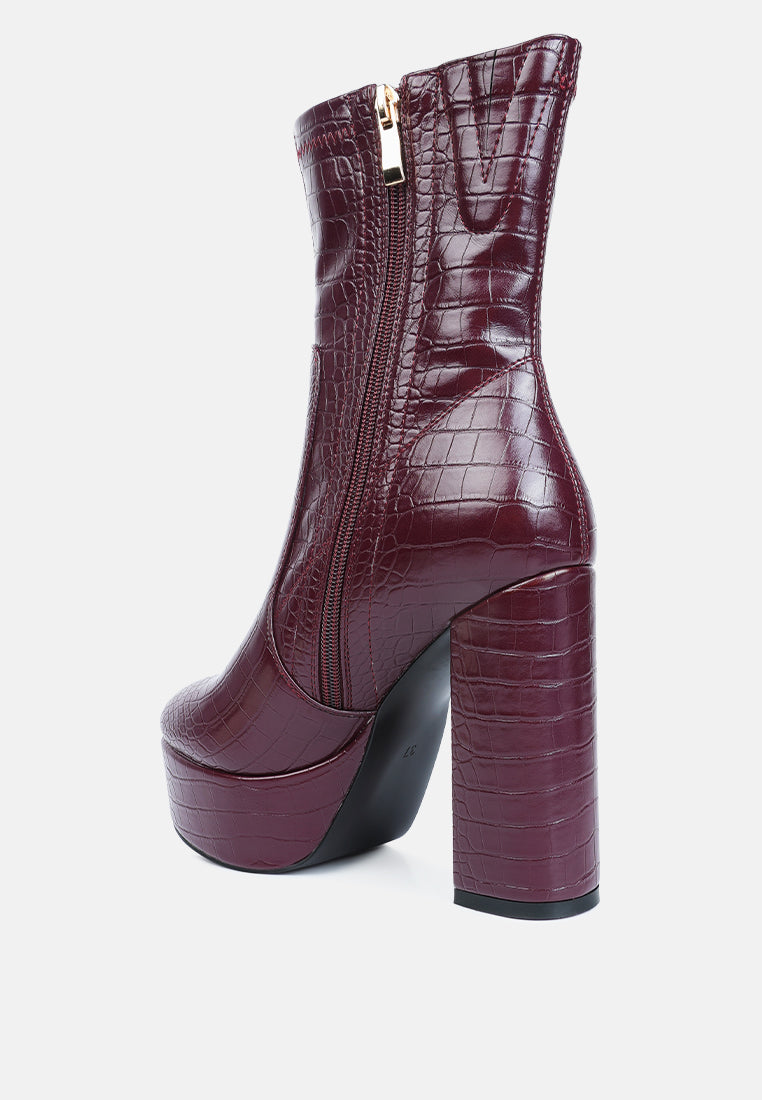 Feral High Heeled Croc Pattern Ankle Boot - Glamourous Grace