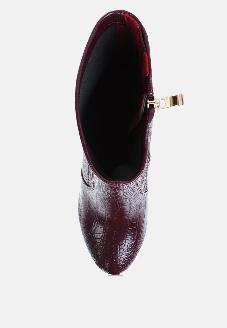 Feral High Heeled Croc Pattern Ankle Boot - Glamourous Grace