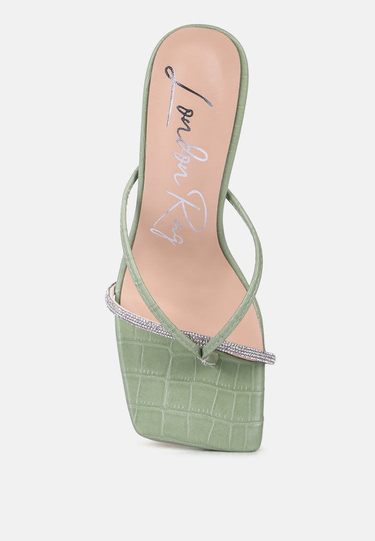 Fetish Croc Rhinestone Strap Sandals