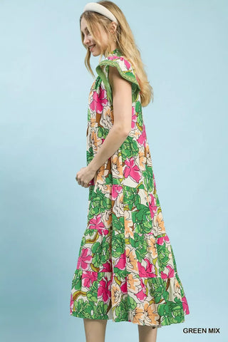 Umgee Mix Bold Floral Tiered Midi Dress - Glamourous Grace