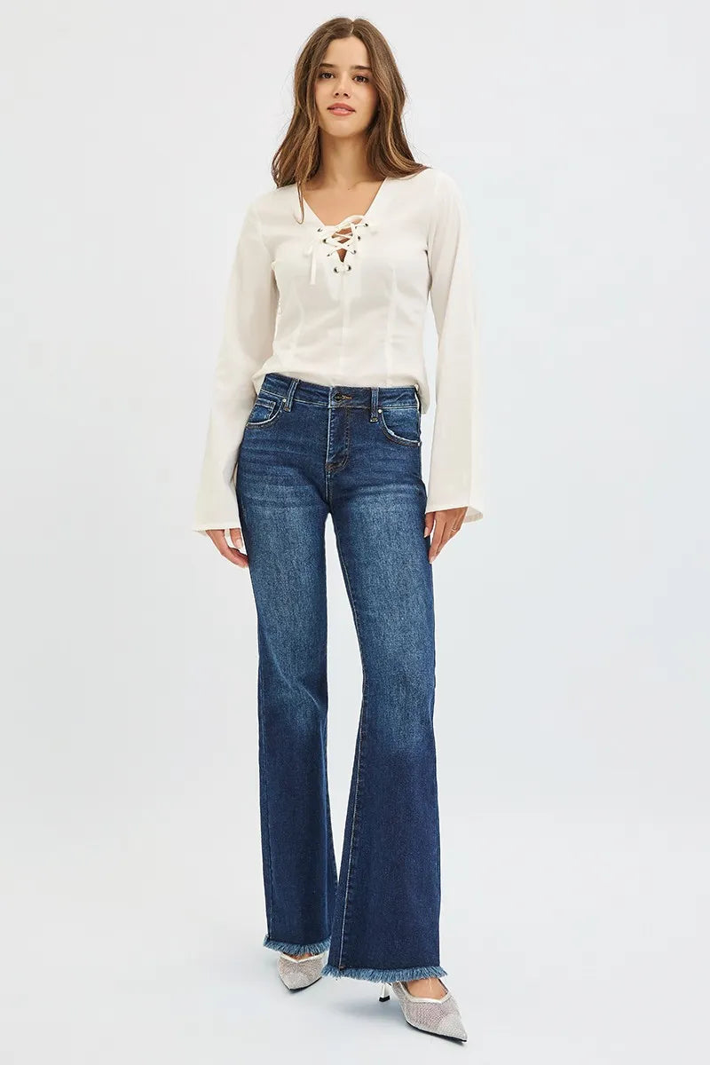 RISEN Tummy Control Mid Rise Flare Jeans - Glamourous Grace