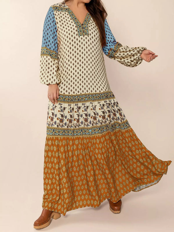 Bohemian Mixed Print Long Sleeve Maxi Dress - Glamourous Grace