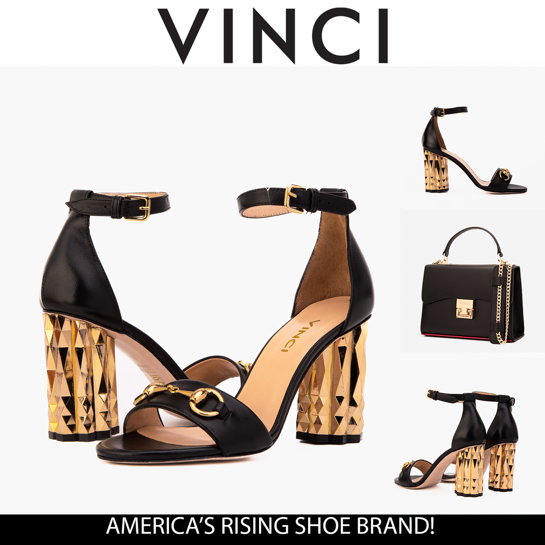 The Avlonya Block Heel Black Leather Ankle Strap Women Sandal - Glamourous Grace