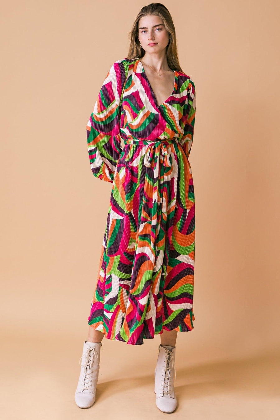 DESTINED TO IMPRESS PLISSE MIDI DRESS - Glamourous Grace