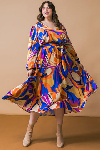 BOLD ADVENTURES WOVEN SATIN MIDI DRESS - Glamourous Grace