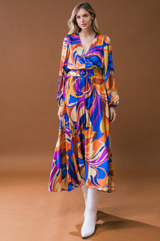 BOLD ADVENTURES WOVEN SATIN MIDI DRESS - Glamourous Grace