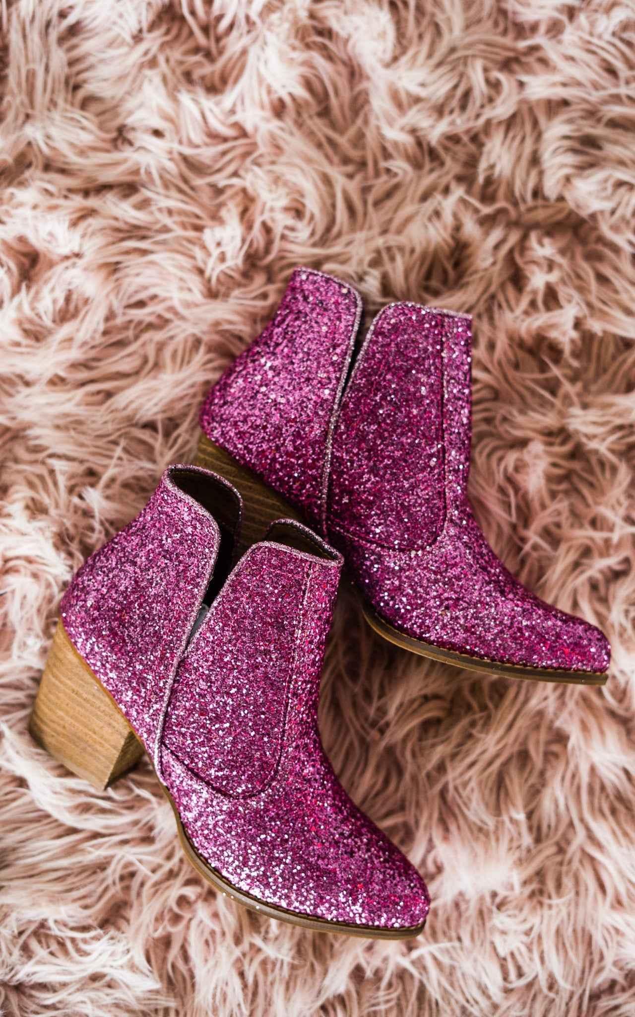 Fiera Glitter Booties in Pink - Glamourous Grace