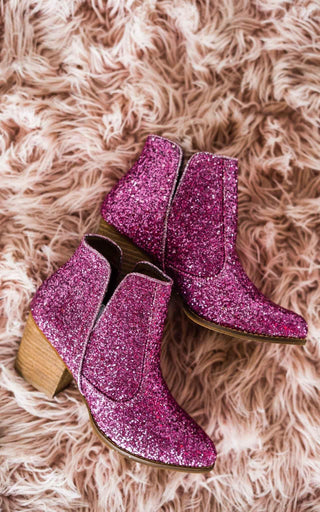 Fiera Glitter Booties in Pink - Glamourous Grace