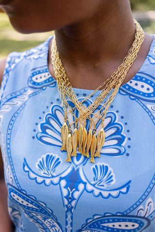 Fish - Beach Town - Small Paper Clip Chain Necklace - 18k Gold Plated 18 Inches - Glamourous Grace