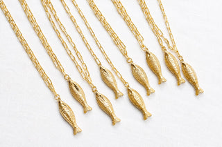 Fish - Beach Town - Small Paper Clip Chain Necklace - 18k Gold Plated 18 Inches - Glamourous Grace