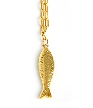 Fish - Beach Town - Small Paper Clip Chain Necklace - 18k Gold Plated 18 Inches