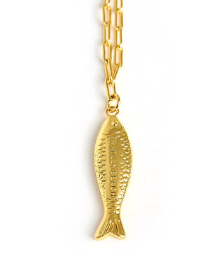 Fish - Beach Town - Small Paper Clip Chain Necklace - 18k Gold Plated 18 Inches