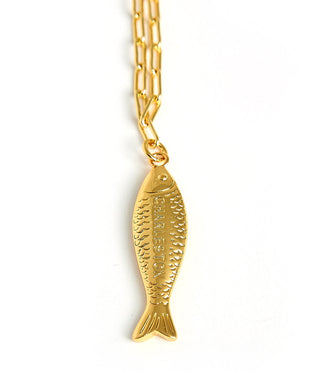 Fish - Beach Town - Small Paper Clip Chain Necklace - 18k Gold Plated 18 Inches