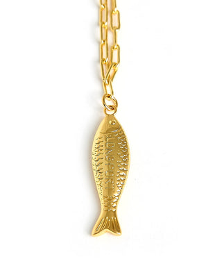Fish - Beach Town - Small Paper Clip Chain Necklace - 18k Gold Plated 18 Inches