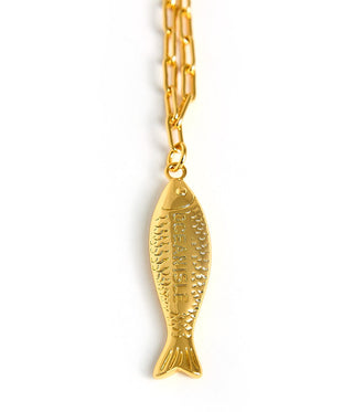Fish - Beach Town - Small Paper Clip Chain Necklace - 18k Gold Plated 18 Inches