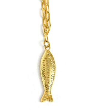 Fish - Beach Town - Small Paper Clip Chain Necklace - 18k Gold Plated 18 Inches