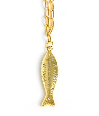 Fish - Beach Town - Small Paper Clip Chain Necklace - 18k Gold Plated 18 Inches