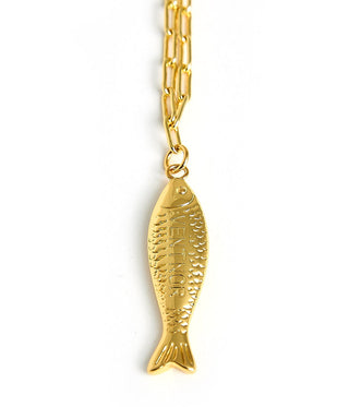 Fish - Beach Town - Small Paper Clip Chain Necklace - 18k Gold Plated 18 Inches