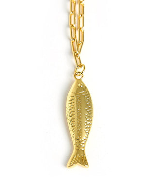 Fish - Beach Town - Small Paper Clip Chain Necklace - 18k Gold Plated 18 Inches