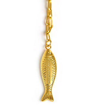 Fish - Beach Town - Small Paper Clip Chain Necklace - 18k Gold Plated 18 Inches - Glamourous Grace