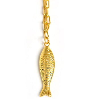 Fish - Beach Town - Small Paper Clip Chain Necklace - 18k Gold Plated 18 Inches - Glamourous Grace