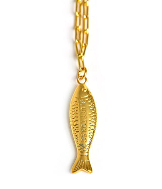 Fish - Beach Town - Small Paper Clip Chain Necklace - 18k Gold Plated 18 Inches - Glamourous Grace