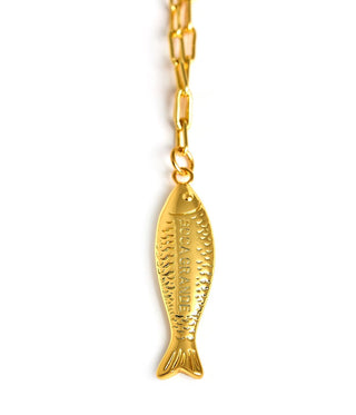 Fish - Beach Town - Small Paper Clip Chain Necklace - 18k Gold Plated 18 Inches - Glamourous Grace
