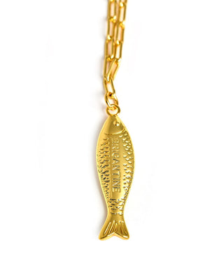 Fish - Beach Town - Small Paper Clip Chain Necklace - 18k Gold Plated 18 Inches - Glamourous Grace