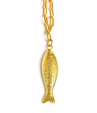 Fish - Beach Town - Small Paper Clip Chain Necklace - 18k Gold Plated 18 Inches - Glamourous Grace