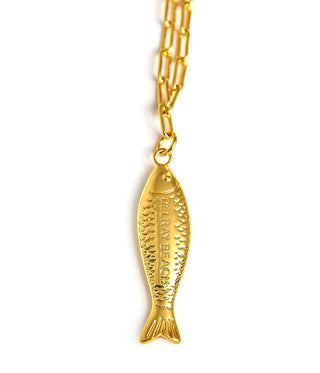 Fish - Beach Town - Small Paper Clip Chain Necklace - 18k Gold Plated 18 Inches - Glamourous Grace
