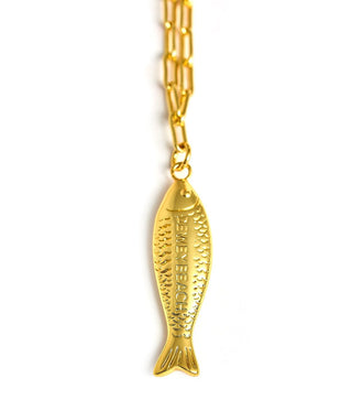 Fish - Beach Town - Small Paper Clip Chain Necklace - 18k Gold Plated 18 Inches - Glamourous Grace