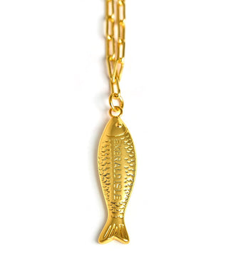 Fish - Beach Town - Small Paper Clip Chain Necklace - 18k Gold Plated 18 Inches - Glamourous Grace