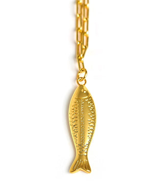 Fish - Beach Town - Small Paper Clip Chain Necklace - 18k Gold Plated 18 Inches - Glamourous Grace