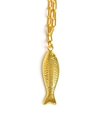 Fish - Beach Town - Small Paper Clip Chain Necklace - 18k Gold Plated 18 Inches - Glamourous Grace