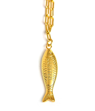 Fish - Beach Town - Small Paper Clip Chain Necklace - 18k Gold Plated 18 Inches - Glamourous Grace