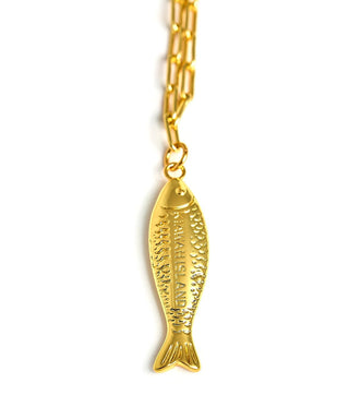 Fish - Beach Town - Small Paper Clip Chain Necklace - 18k Gold Plated 18 Inches - Glamourous Grace