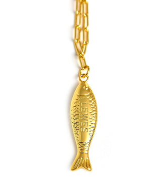 Fish - Beach Town - Small Paper Clip Chain Necklace - 18k Gold Plated 18 Inches - Glamourous Grace