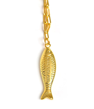 Fish - Beach Town - Small Paper Clip Chain Necklace - 18k Gold Plated 18 Inches - Glamourous Grace