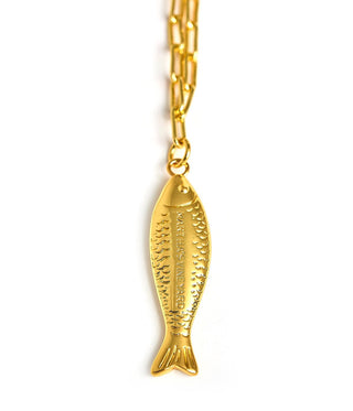 Fish - Beach Town - Small Paper Clip Chain Necklace - 18k Gold Plated 18 Inches - Glamourous Grace