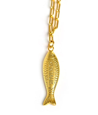 Fish - Beach Town - Small Paper Clip Chain Necklace - 18k Gold Plated 18 Inches - Glamourous Grace
