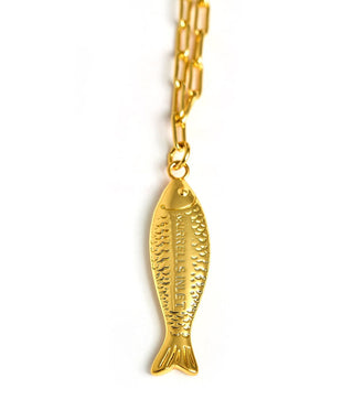 Fish - Beach Town - Small Paper Clip Chain Necklace - 18k Gold Plated 18 Inches - Glamourous Grace