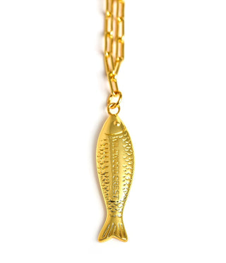 Fish - Beach Town - Small Paper Clip Chain Necklace - 18k Gold Plated 18 Inches