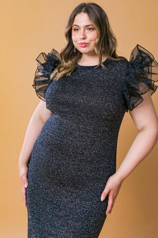 VOLUMINOUS POWER METALLIC MIDI DRESS - Glamourous Grace