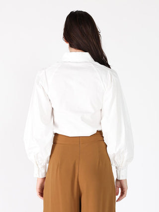 Floral-Appliqué Collared Long Sleeve Top