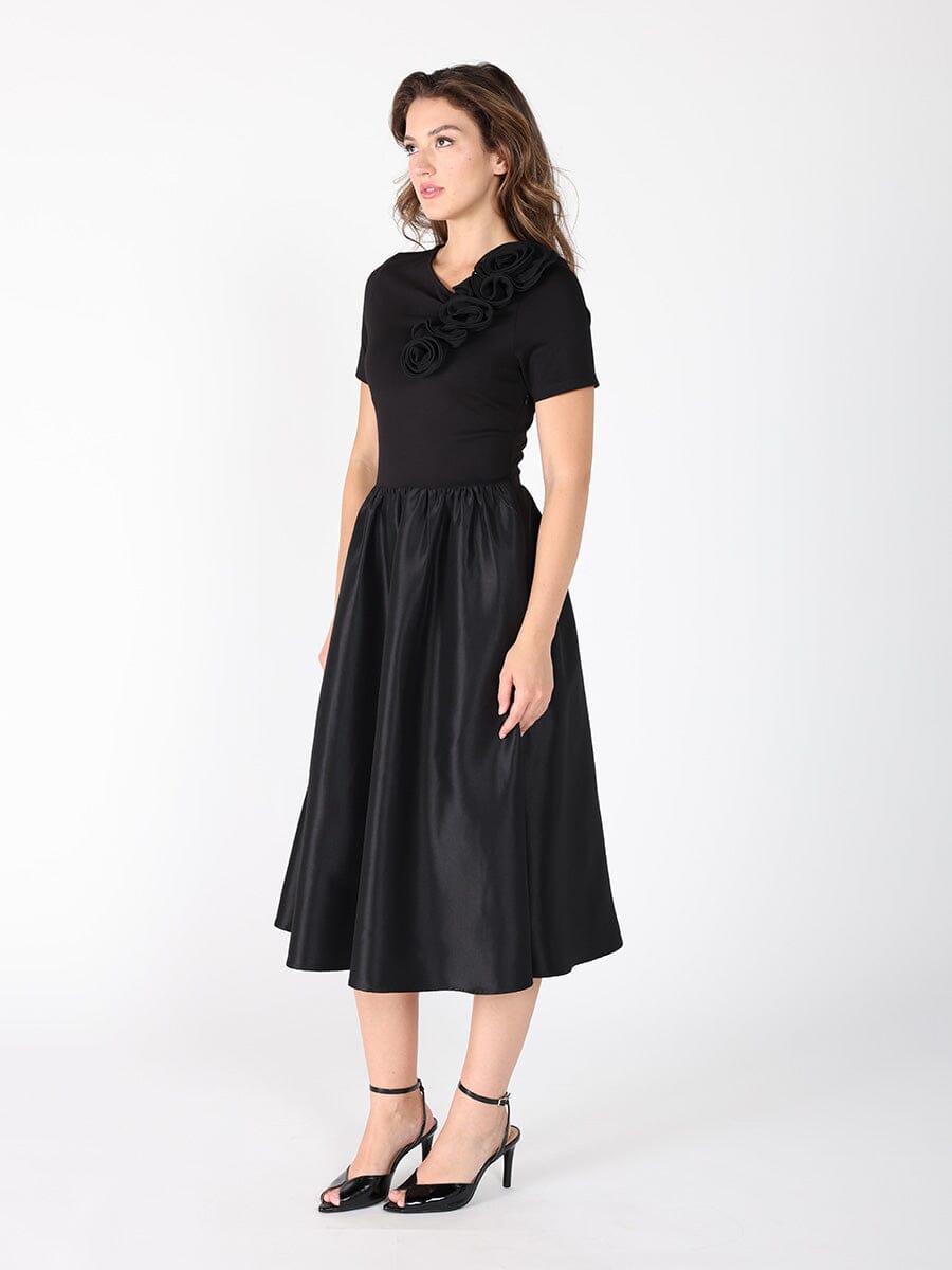 Floral Applique Satin & Cotton Fabric Dress - Glamourous Grace