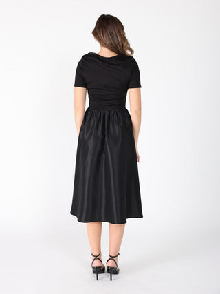 Floral Applique Satin & Cotton Fabric Dress